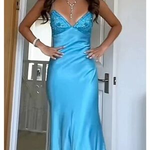 Elegant Blue Satin Gown perfect for prom! Brand new unworn